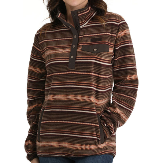 WOMEN'S FLEECE PULLOVER - BROWN/CORAL