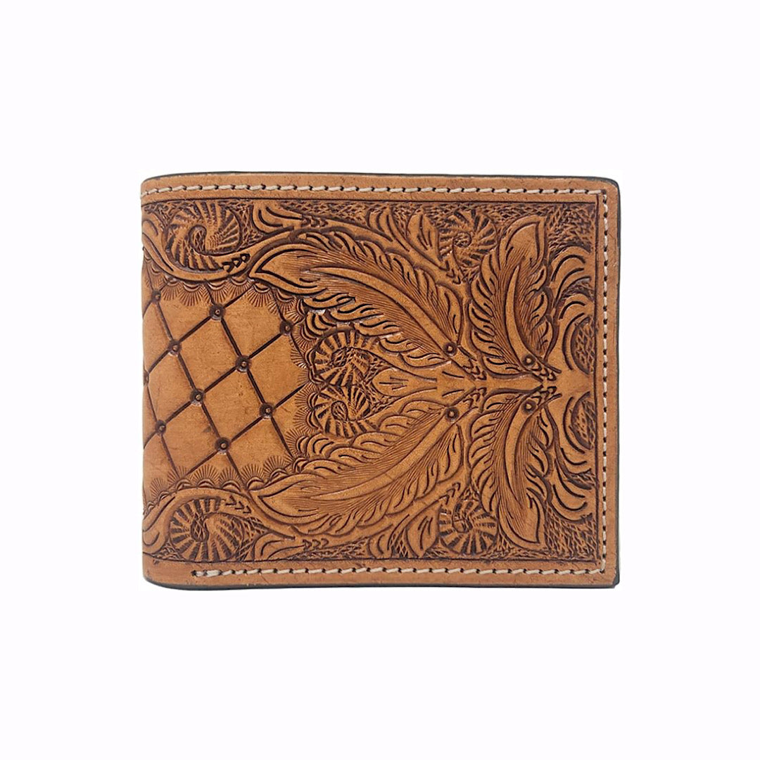 Twisted X - Tan Feather & Diamond Tooled Leather Bifold Wallet XWBH1001