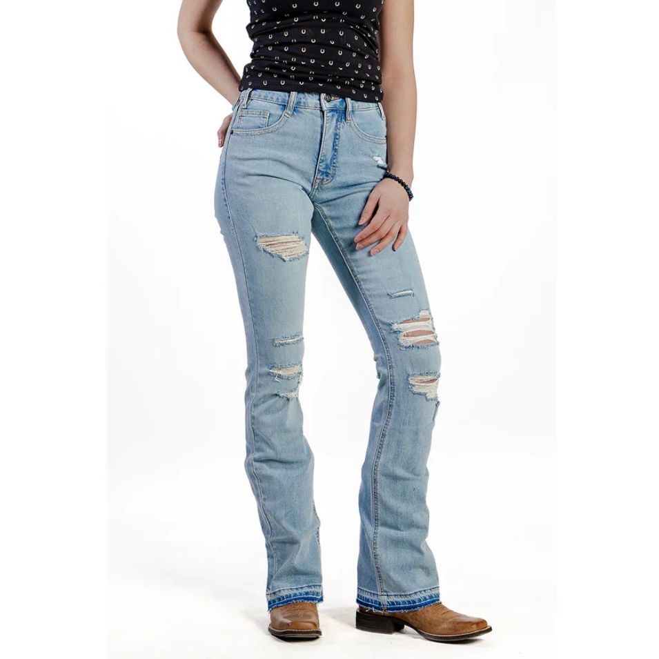 Rock & Roll Denim Ladies Flawless Fit - High Rise Boot Cut Distressed Light Wash BW4HD06037
