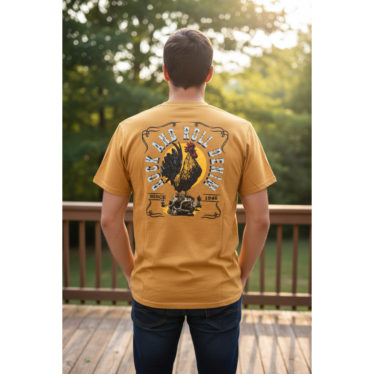 Rock & Roll Men’s Rooster Gold T-Shirt BU21T08865