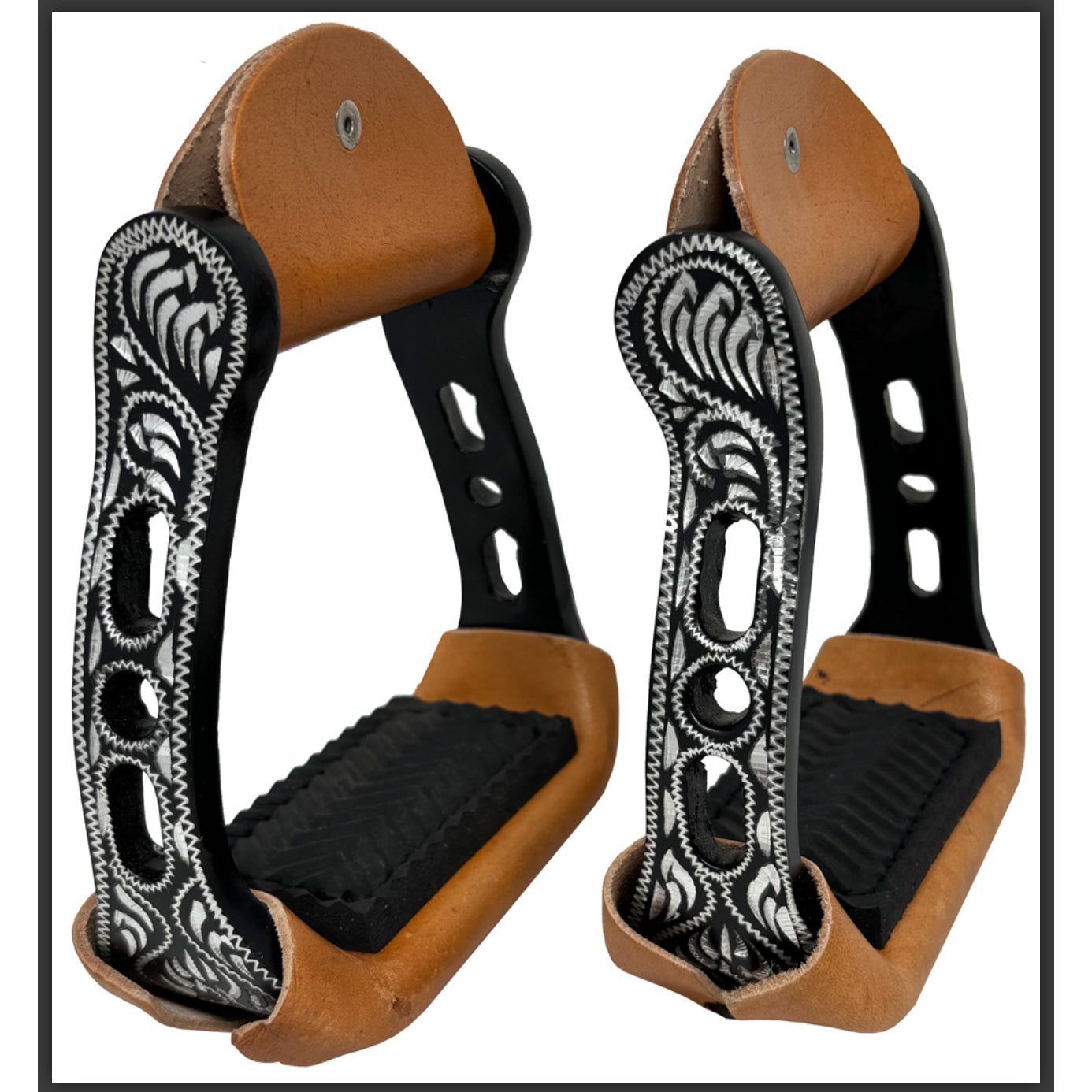 Rugged Ride Black Aluminum Stirrups With Engraved Cut outs