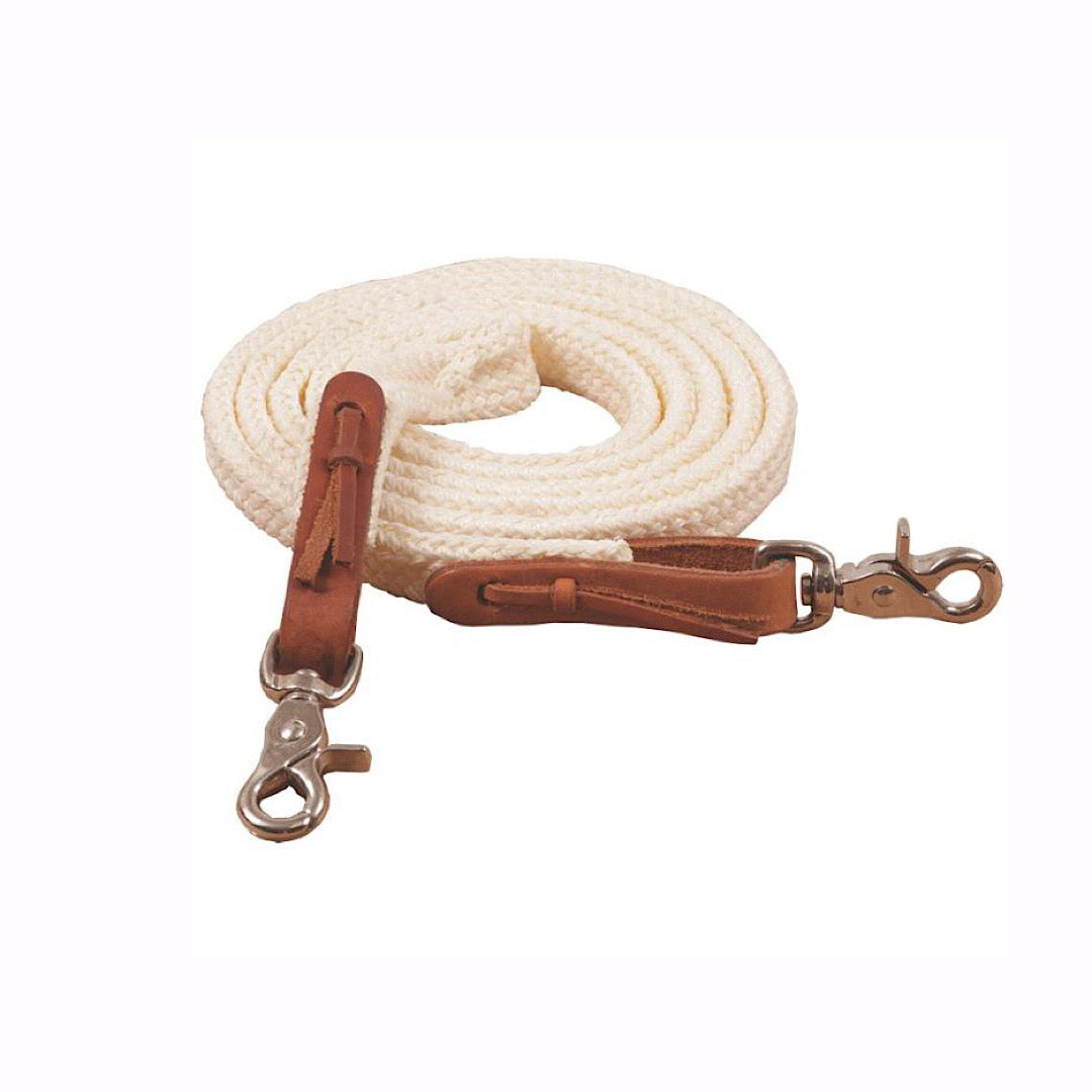 Mustang - White Flat Braid Roping Reins 8133