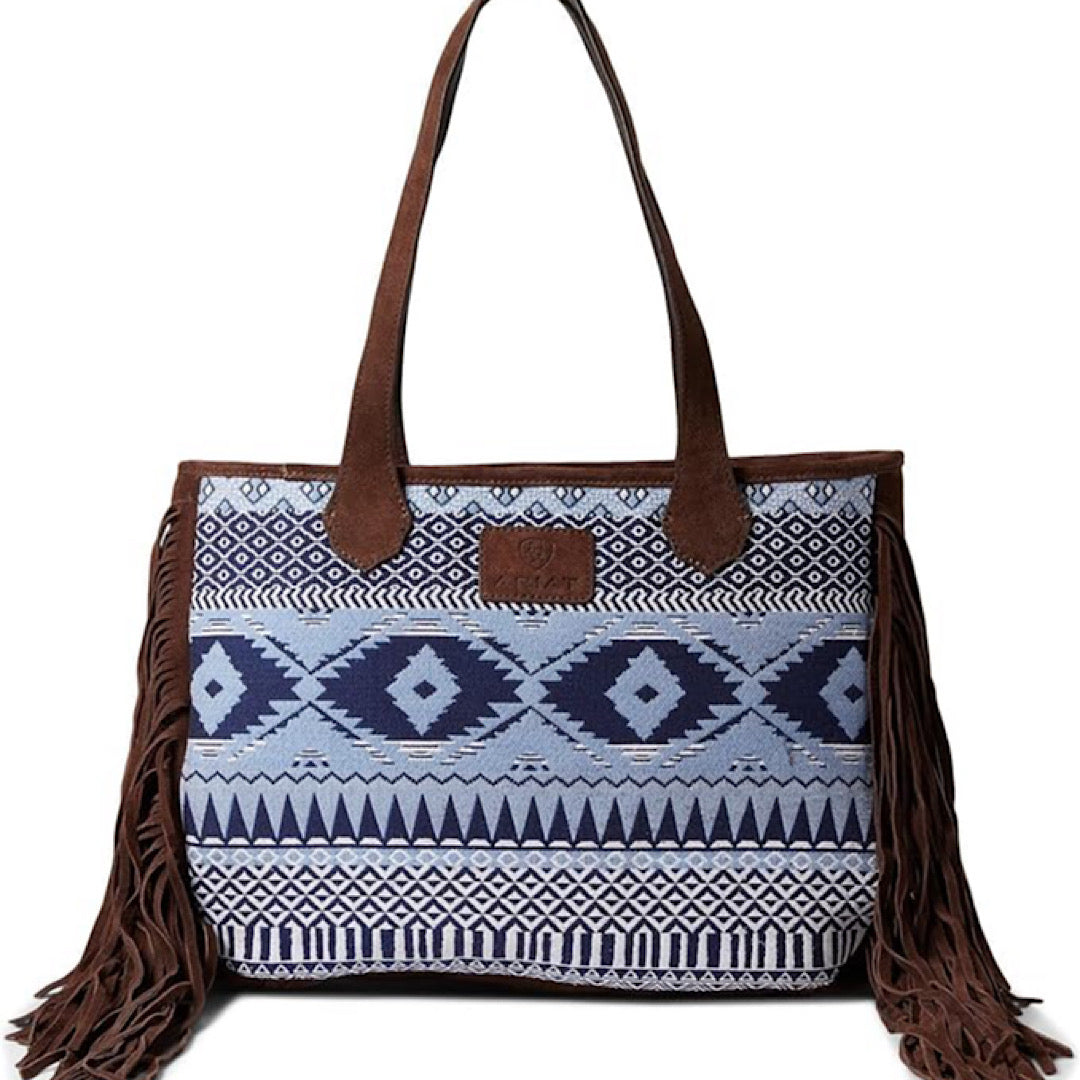 Ariat - Madison Concealed Carry Blue Southwestern Print with Fringe Tote Handbag A770008902