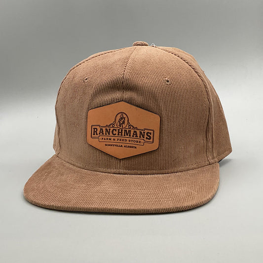 Ranchmans - Tan Corduroy Faux Leather Patch Logo Snap Back Men’s Ball Cap