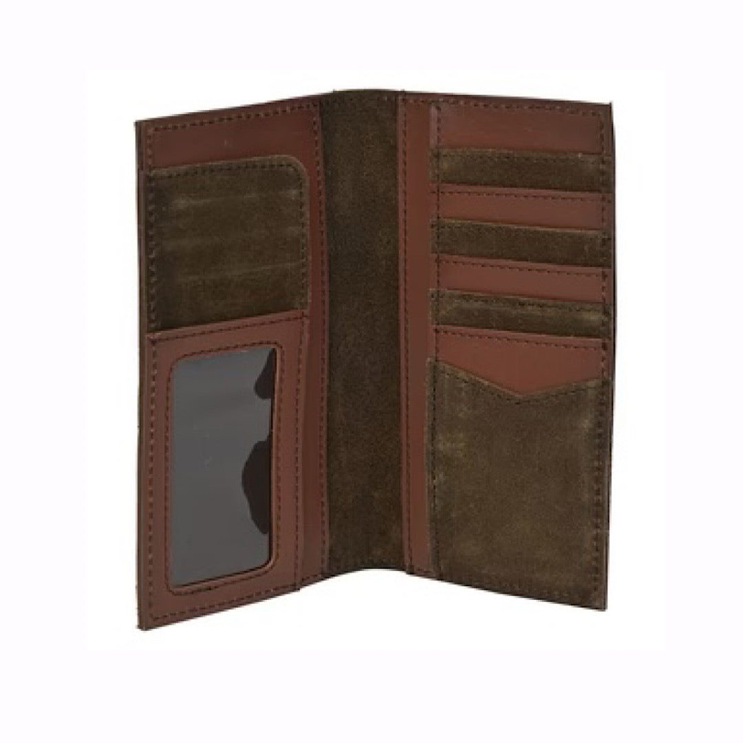 STS Ranchwear - Foreman II Brown Roughout Leather Men’s Checkbook Cover/Tall Wallet STS60314