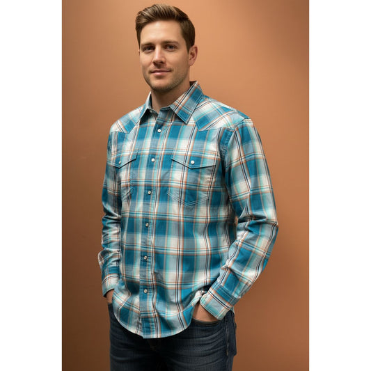 Roper Men’s Snap Shirt, Blue Plaid, Long Sleave, Turquoise 03-01-278-3021 & 03-01-778-3021