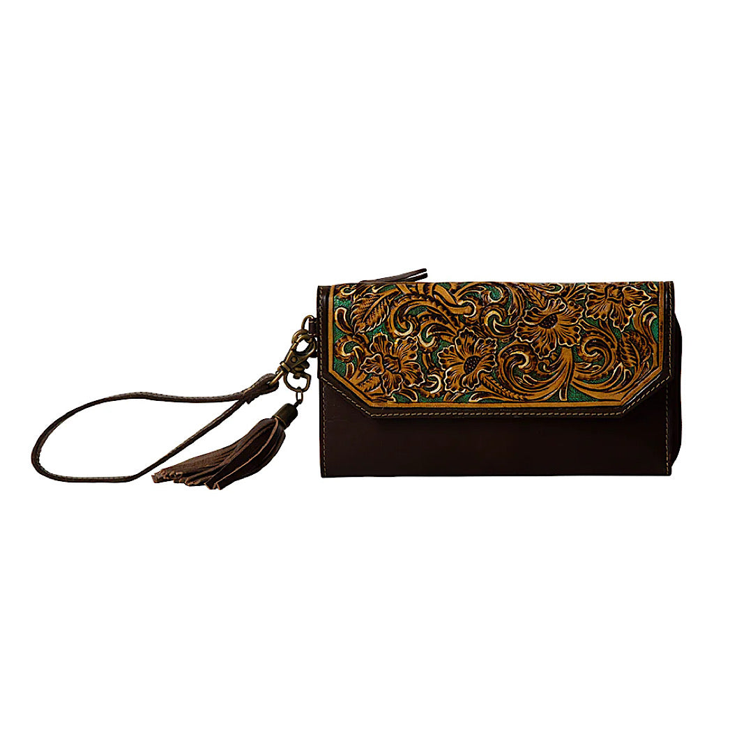 Myra Bag - Magnolia Morn Hand Tooled Clutch/Wallet S-7511