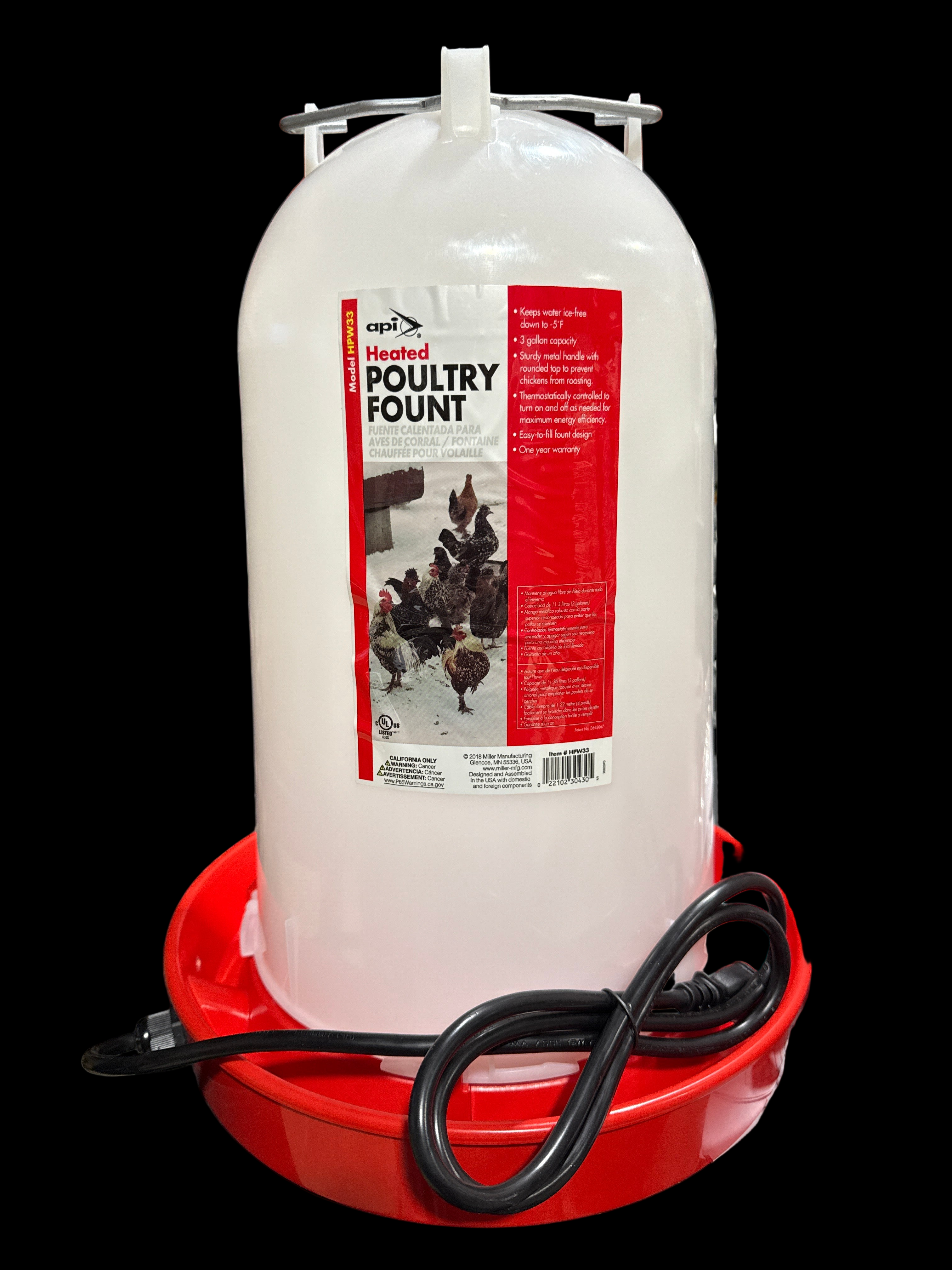 API Heated Poultry Fount Plastic