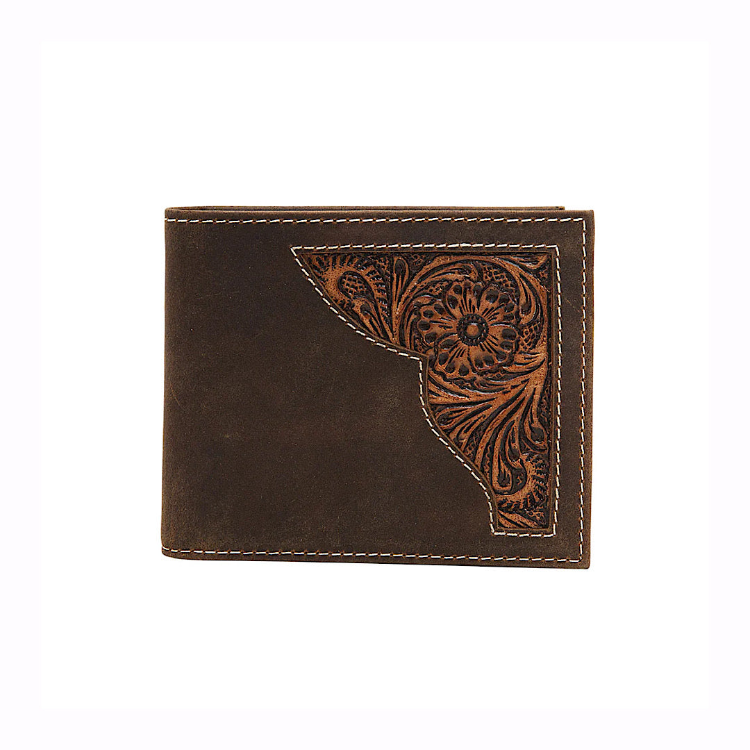 Myra Bag - Deep Vines Brown Tooled Leather Men’s Bifold Wallet S-5895