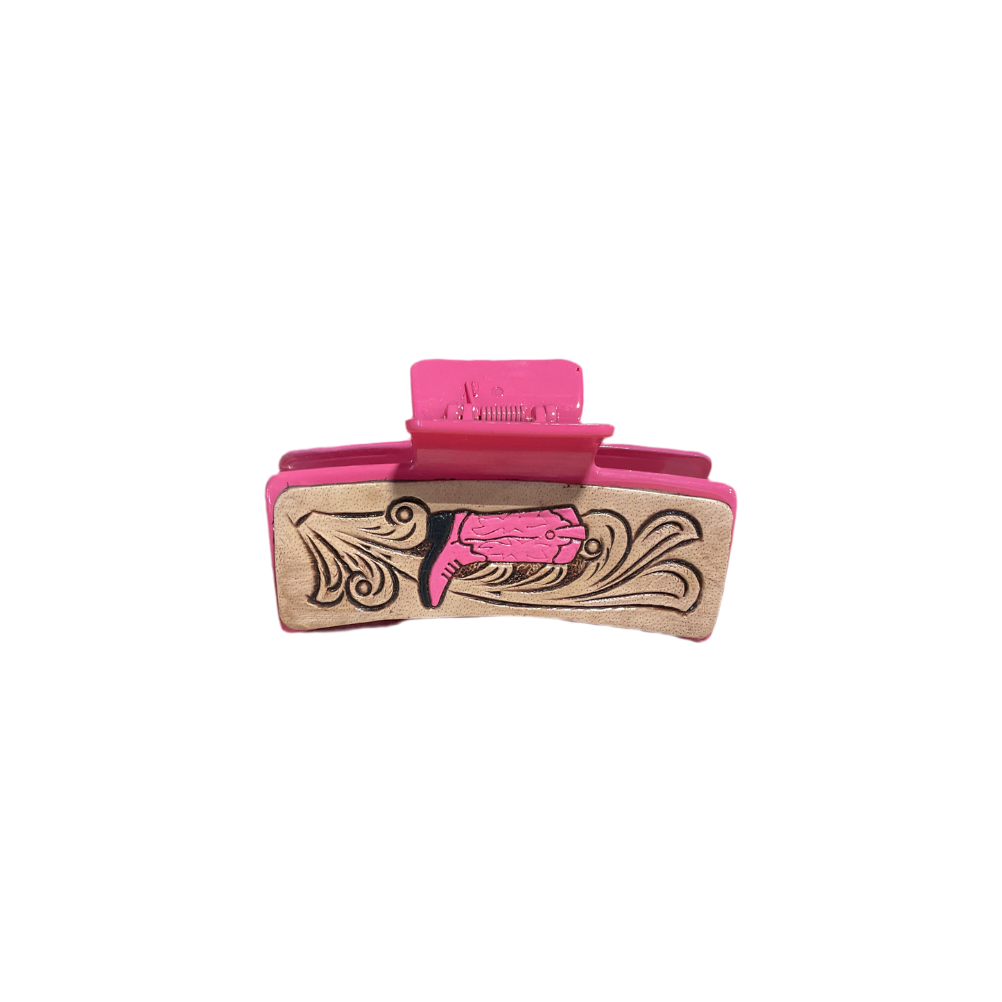 Pink hair clip with cowboy boots