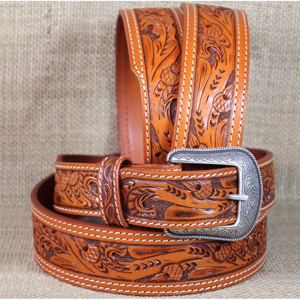 3-D Belts - Men's Belt, Tooled Acorn design