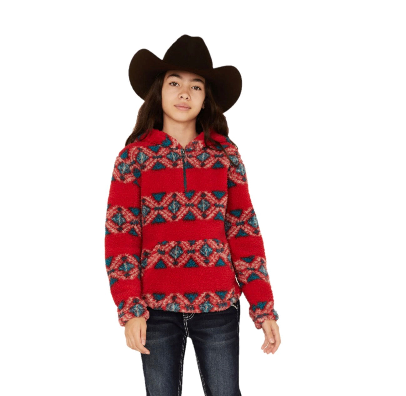 CRUEL GIRL'S, 1/4 Zip HOODIE - Red CWK8470002