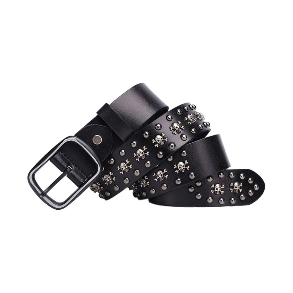 - Ladies- BELT - Studded, Leather, Skull Embellishment,  Punk Rock Unisex 110CM