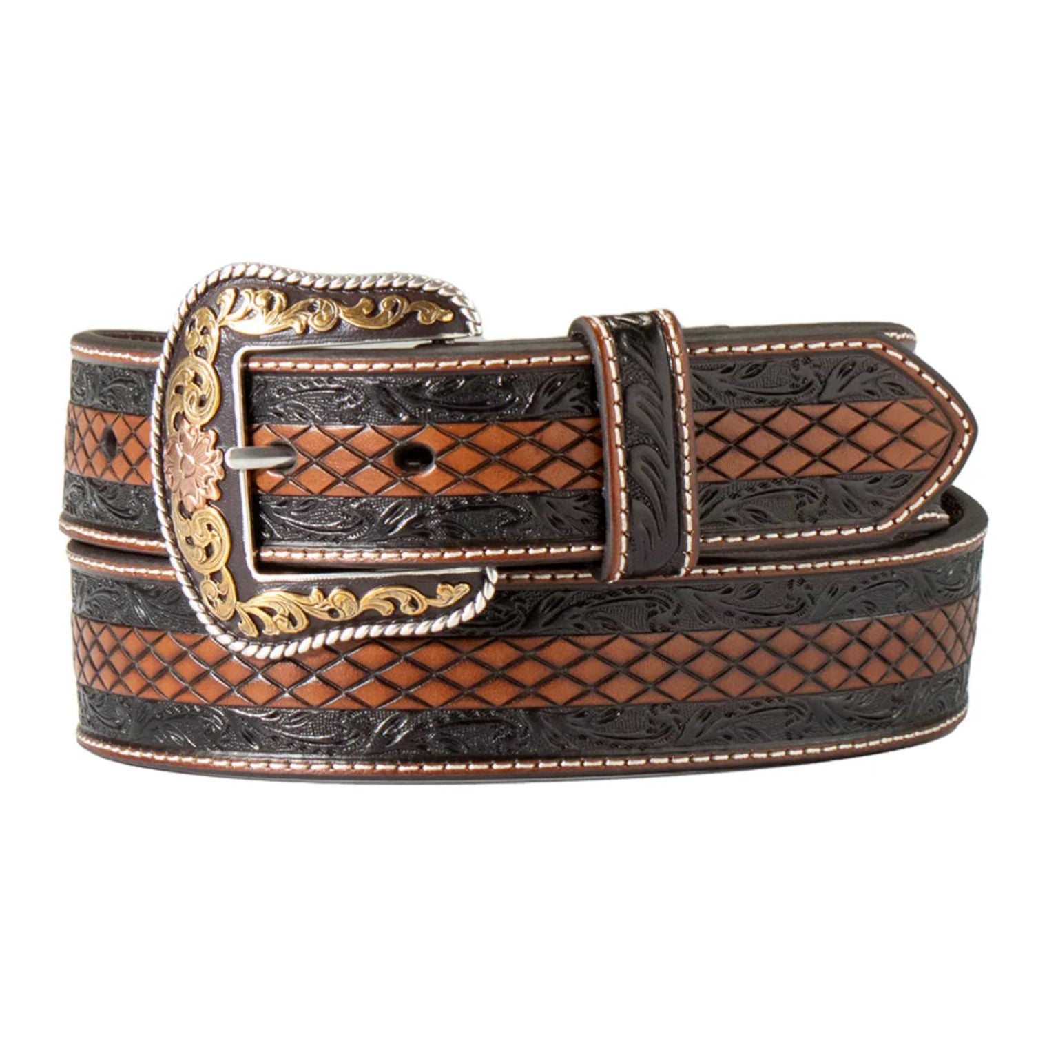 Nocona Men’s Belt, DIAMOND EMBOSSED BELT - BROWN/BLACK N2100012133