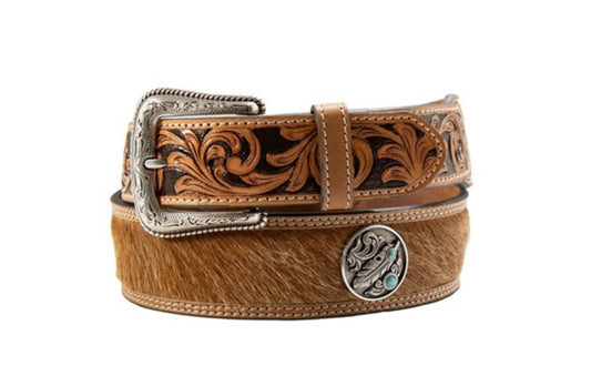 Nocona Men’s Belt, Calf Hide Inlay, w/ Round Feather Concho- N210009302