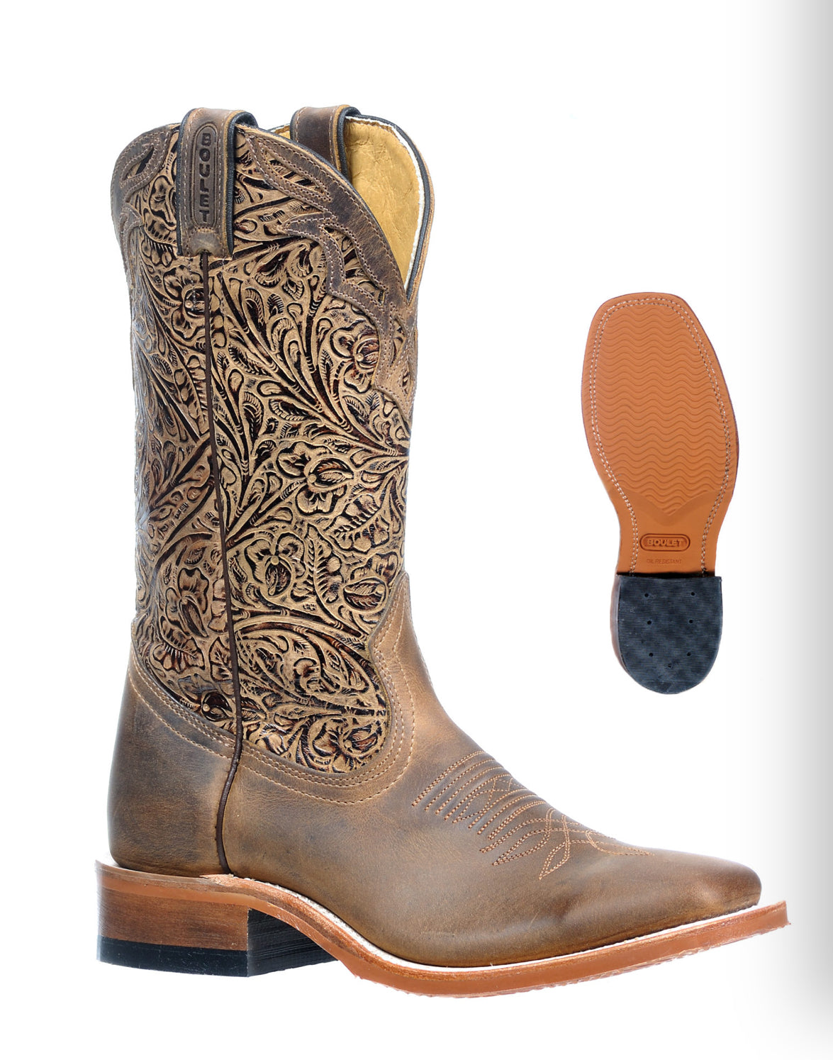 BOULET Ladies WESTERN BOOTS, Brown with Floral Top 2958