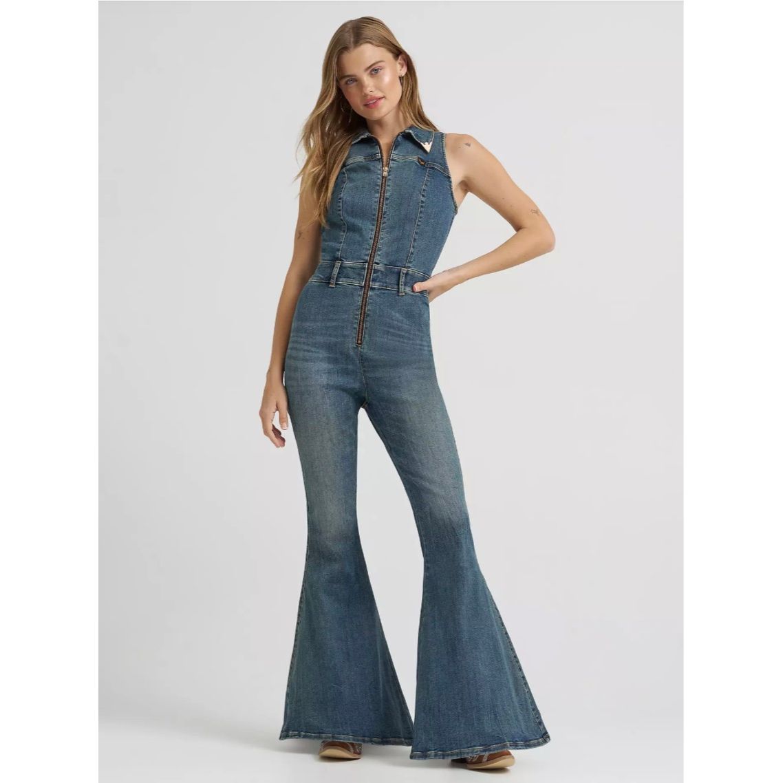 Wrangler Ladies Jean | X LAINEY WILSON, Denim Flare Sleeveless Catsuit 112375628