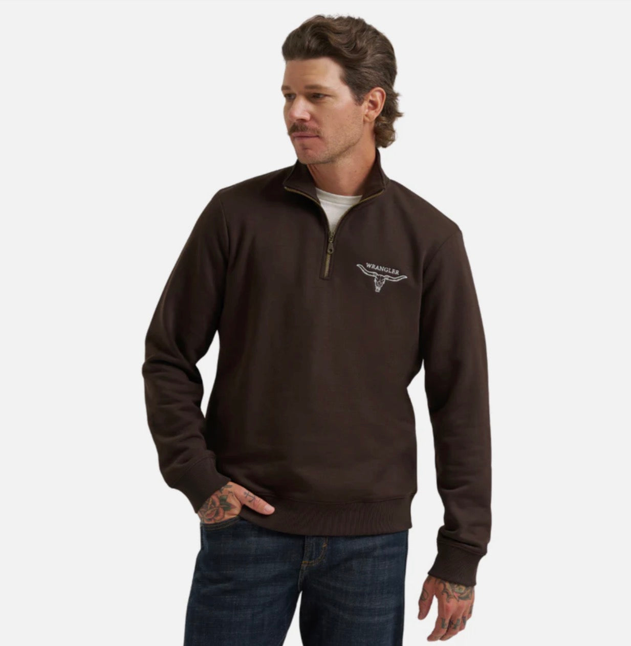 Wrangler Men’s 1/4 Zip Sweatshirt, Brown, 112379609
