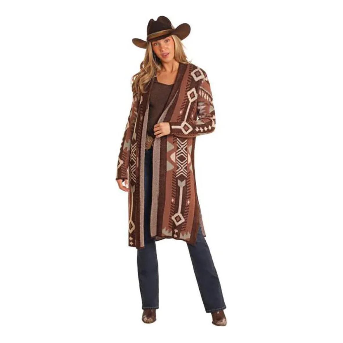 Ladies Rock & Roll Brown Aztec Duster BW95T05258