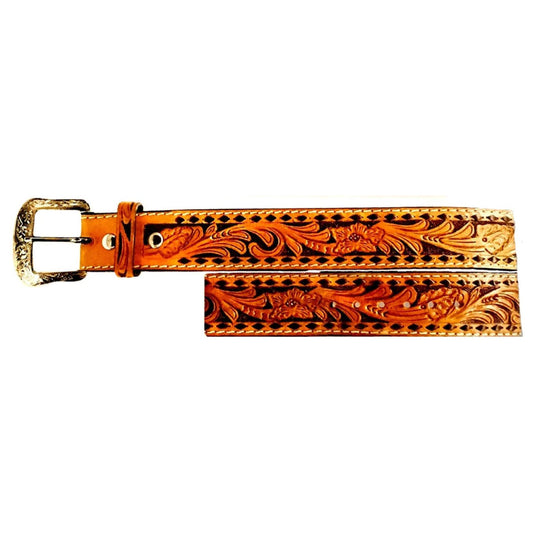 Twisted X Men’s Belt- Natural coloured leather, tooled & stamped, whipstitched XIBN-4