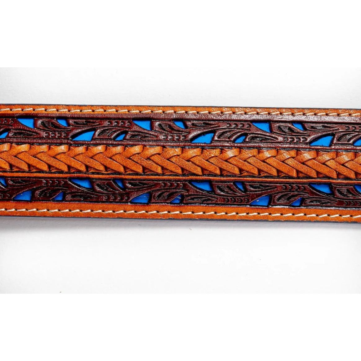 Ranger Belt Company Belt MEN’s - Whiskey & Chestnut leather with blue inlay, hand tooled, laced WB2704A