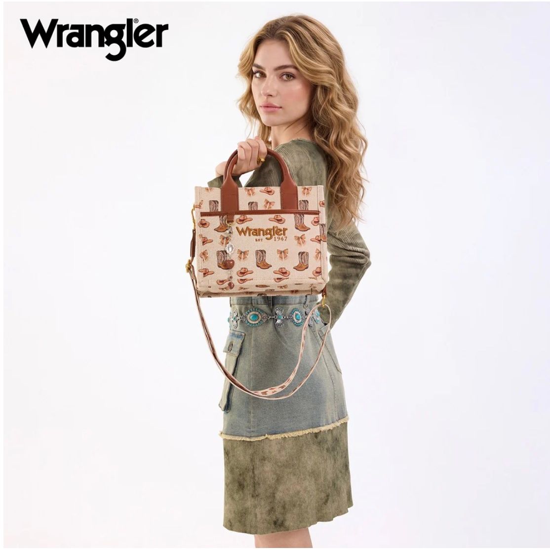 Wrangler Boot Print Small Canvas Tote/Crossbody - WG524-8120STN