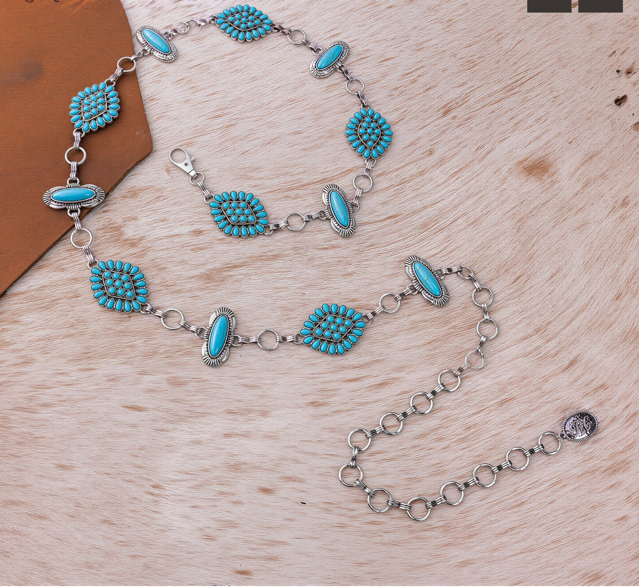 Rustic Coutoure Western Concho Link Chain Belt, Turquoise Bead RCB-03-113TQ