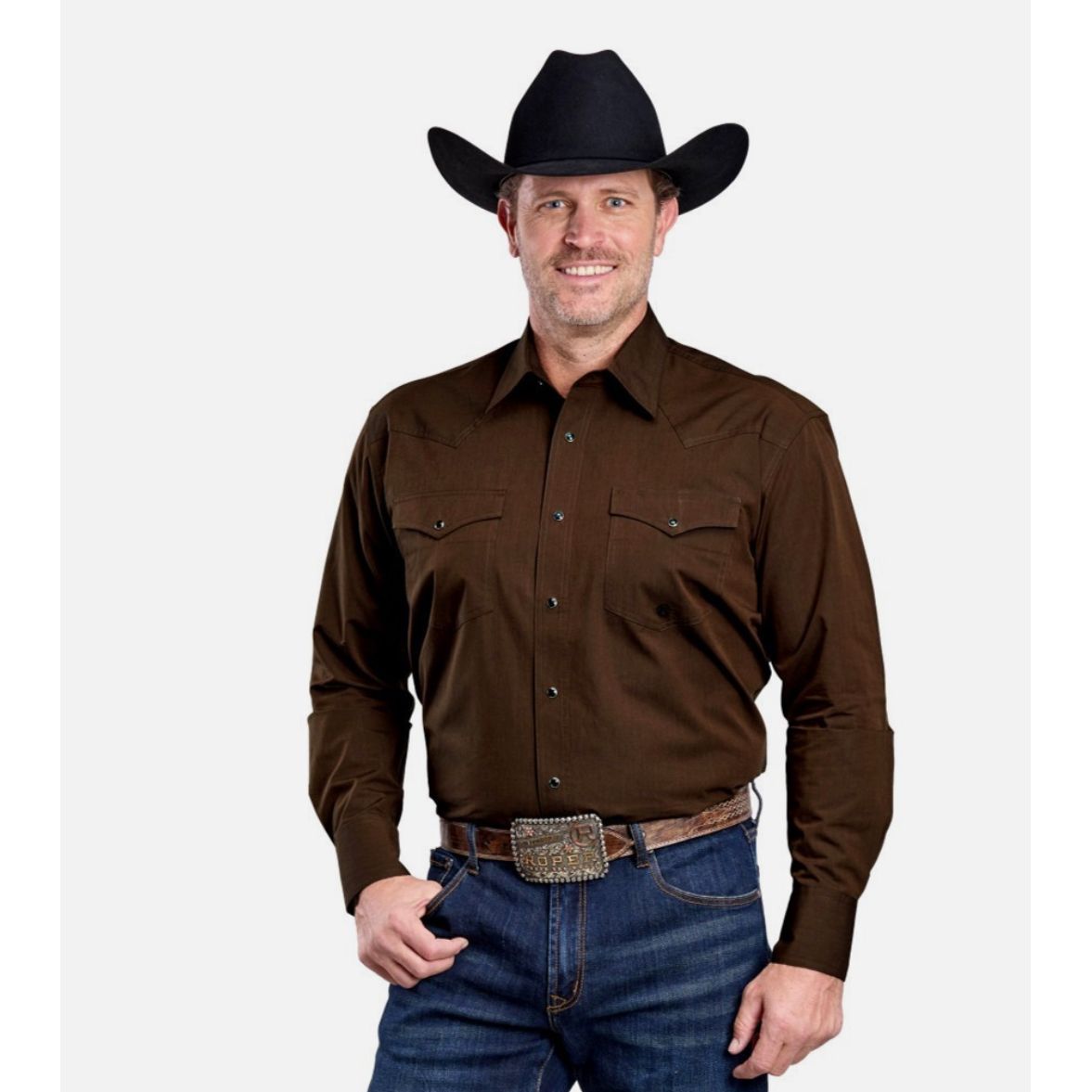 Roper Men’s Snap Shirt, Poplin, Brown 03-01-265-673 BR