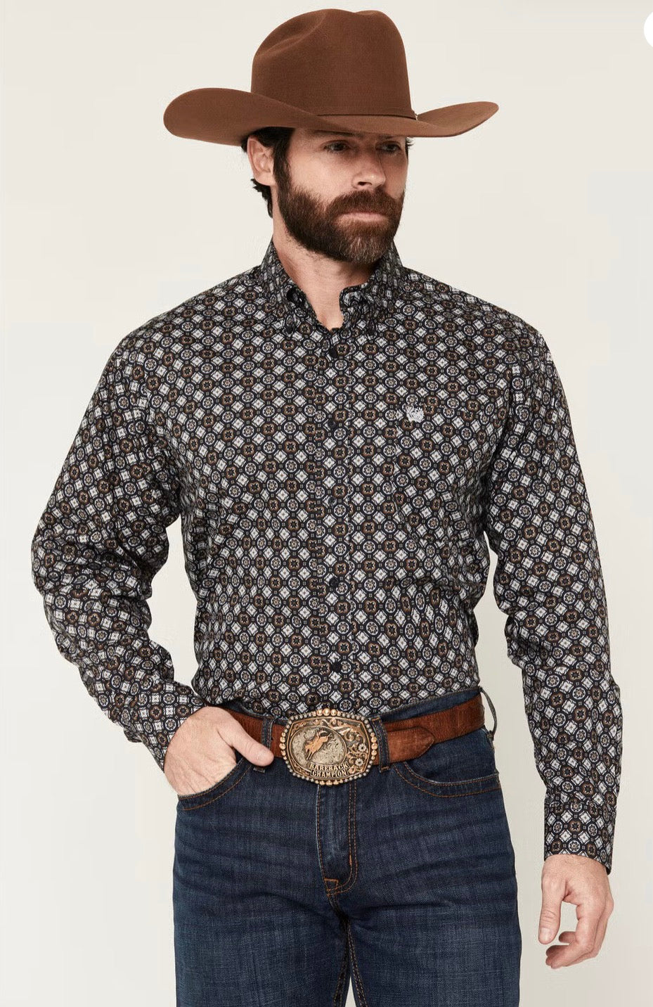 Cinch Men's Navy Geometric,Button Down Shirt MTW1106149