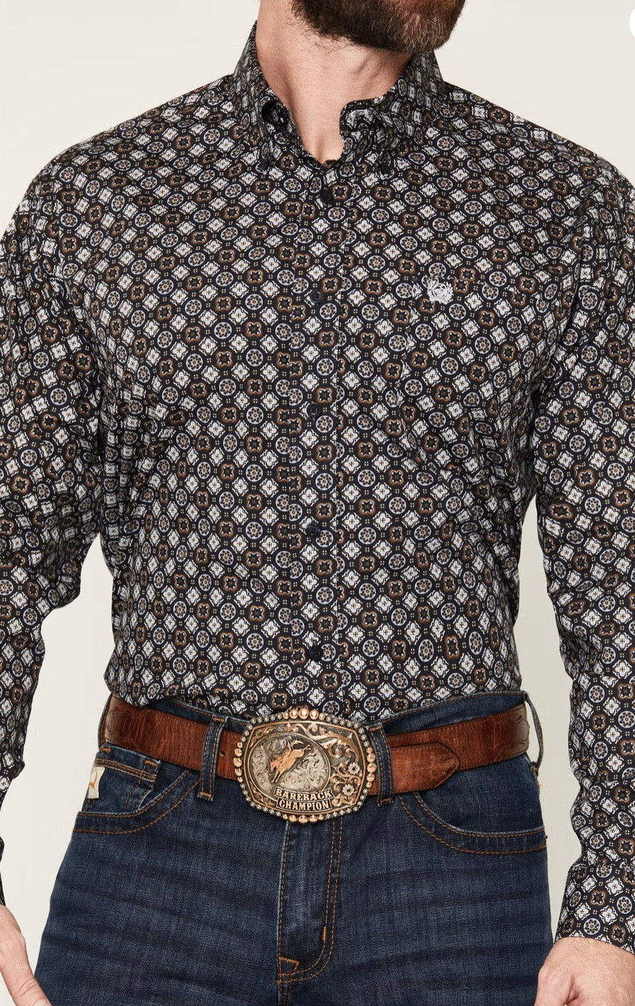 Cinch Men's Navy Geometric,Button Down Shirt MTW1106149