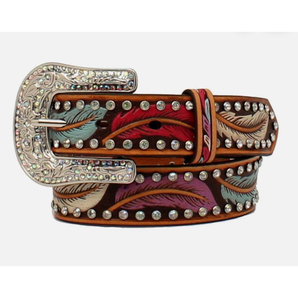 Angel Ranch Kids Belt - Leather Feather Embossed, Rhinestone D130001408