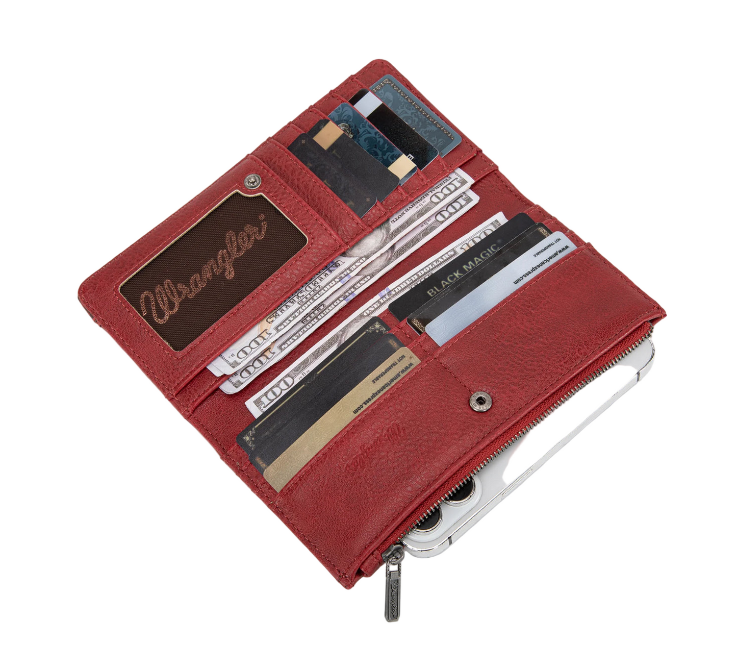 Wrangler Ladies Wallet, Embroidered Bi-Fold - RED WG145-212RD
