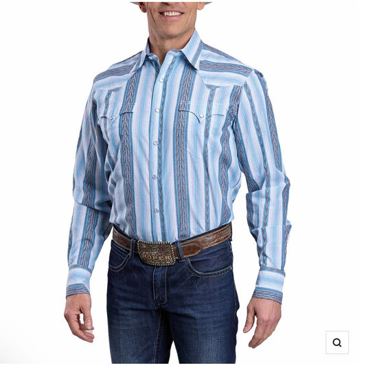 Roper Men’s Snap Shirt, Vertical Blue Striped, Snap 03-001-0068-0322