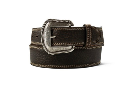 Ariat Men’s Leather Belt With Buckle, Chocolate Brown Bullhide w/ Triple Stitch A10439282
