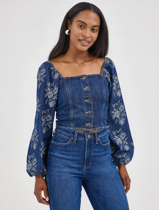 Wrangler Ladies Shirt - Retro Crop Denim Blouse 112364720