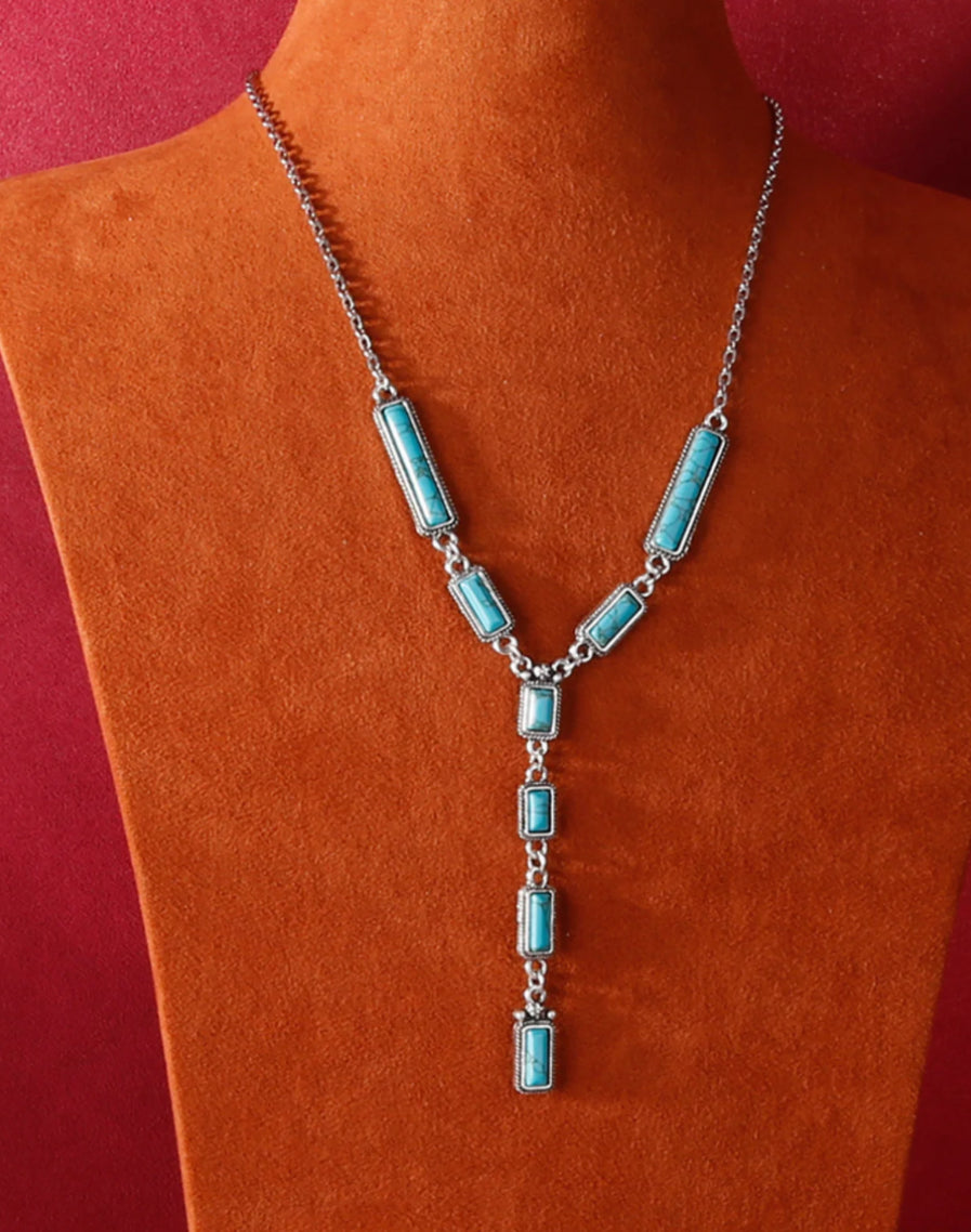 Rustic Coutoure Jewelry Set Silver w/ Long Turquoise Pieces RNS-1017TQ