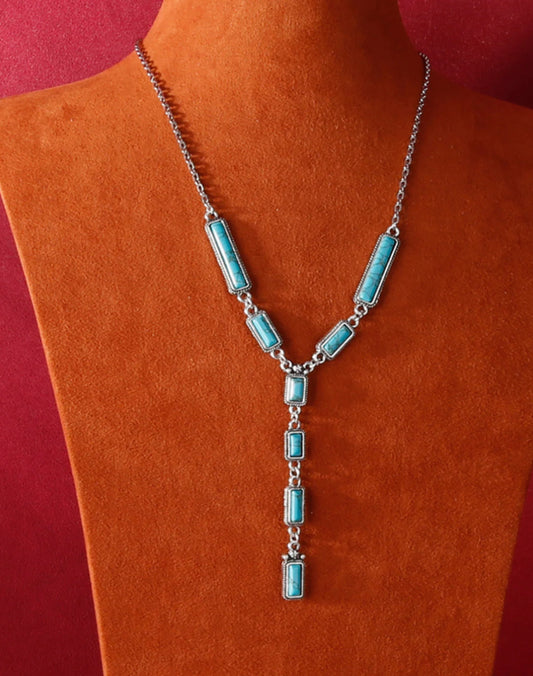 Rustic Coutoure Jewelry Set Silver w/ Long Turquoise Pieces RNS-1017TQ
