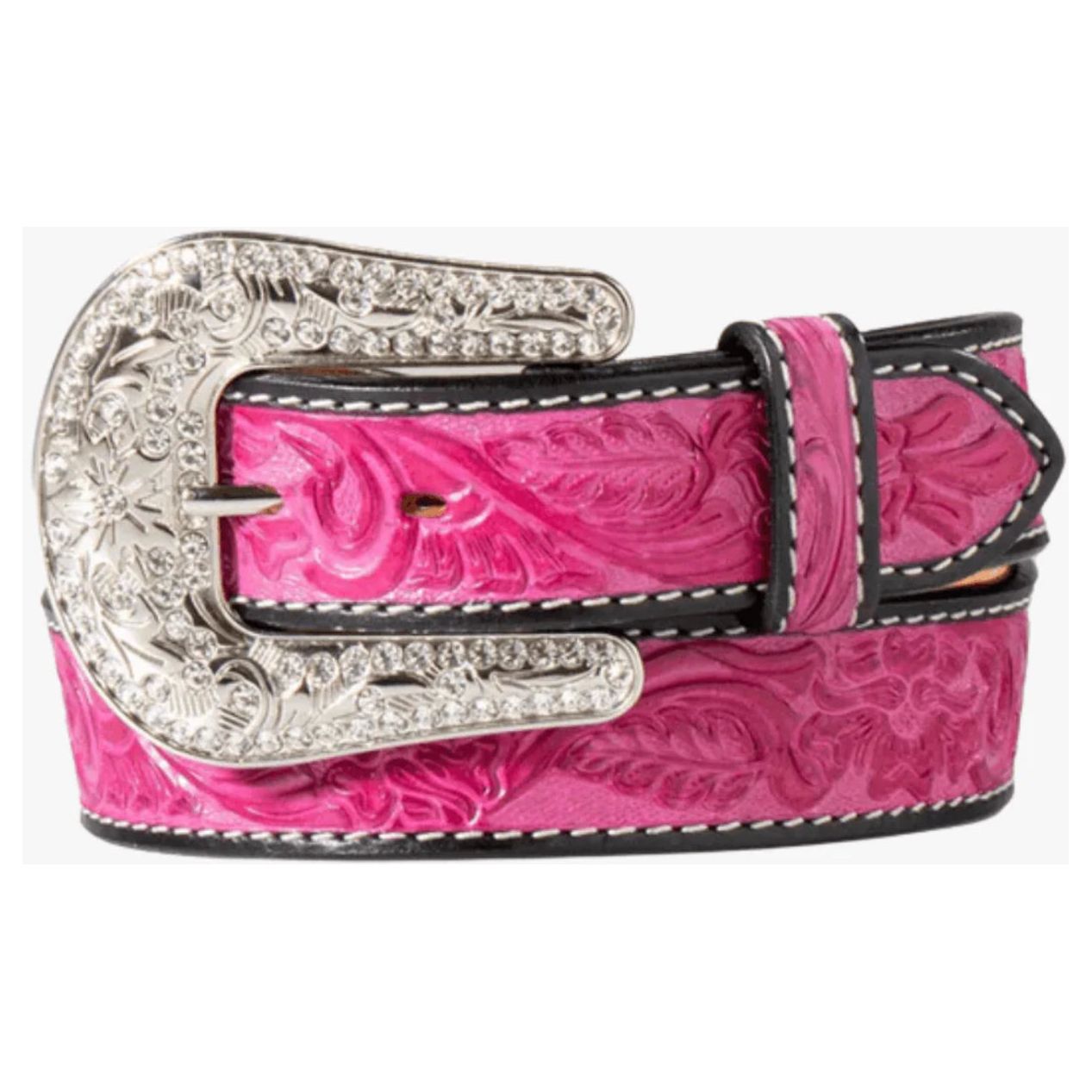 Angel Ranch - Ladies- Pink with Black Trim Floral Tooled D1400067279