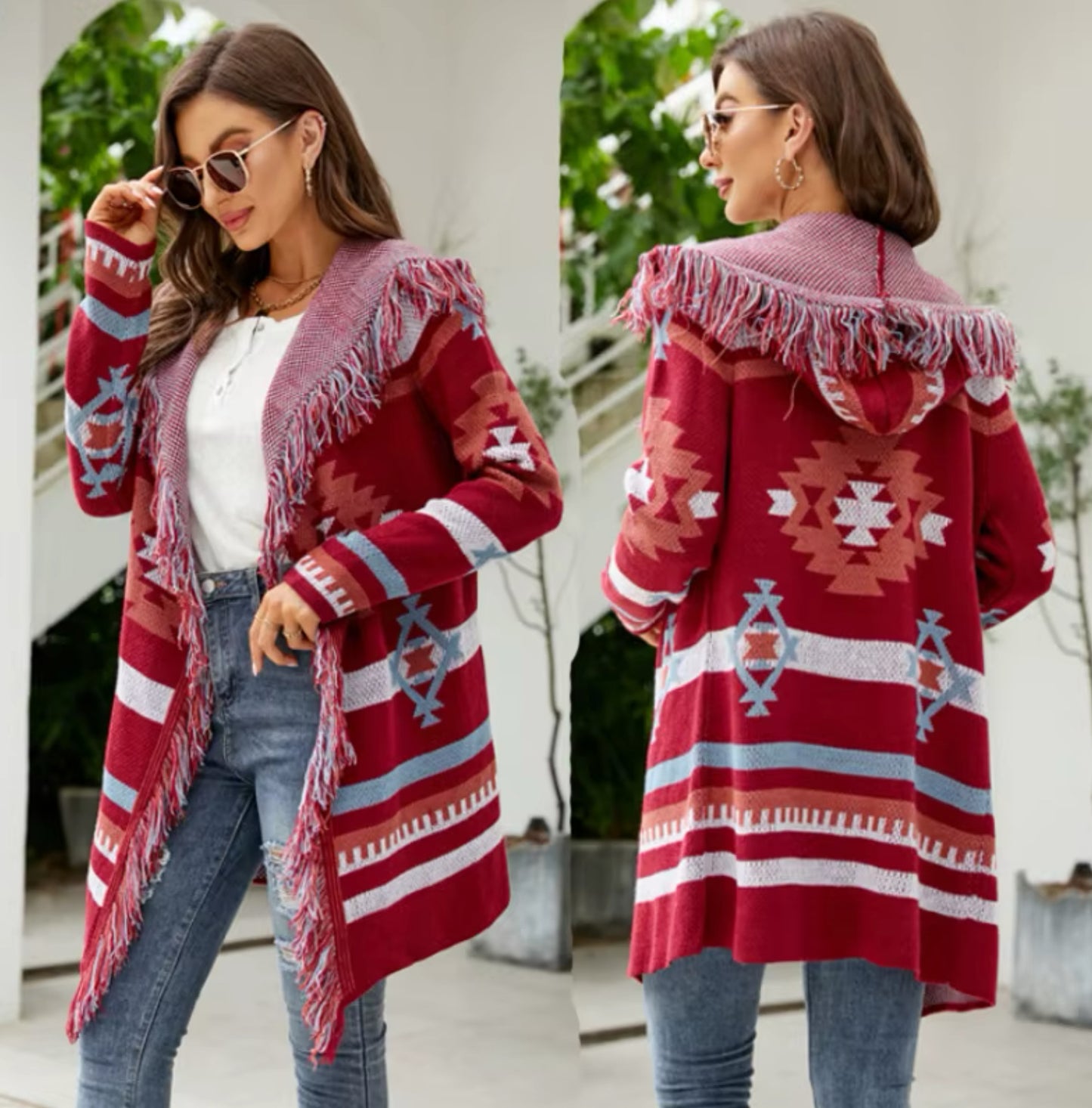Lucky & Blessed Ladies Aztec Cardigan with Tassels | Two Variants