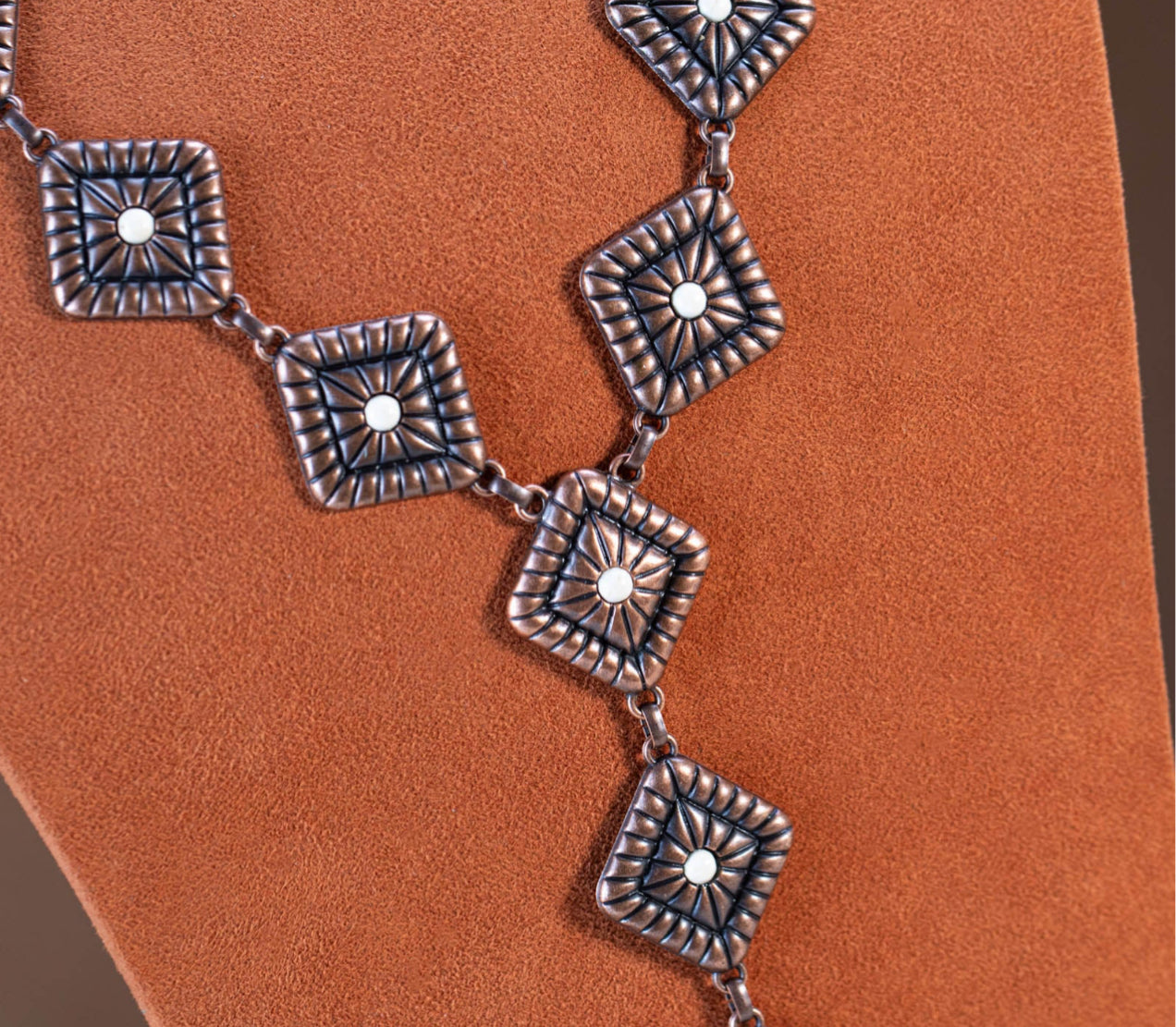 Rustic Coutoure Necklace Leather, Bronze Concho & White Stone RNS-1054WT