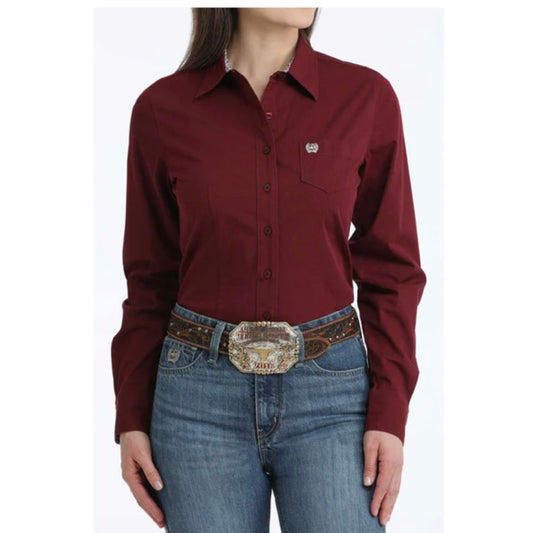 Cinch Women's Long Sleeve Western Button down Shirt - Burgundy MSW9164262