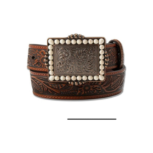 Angel Ranch Girls Belt -Leather Tooled, w/ Antiqued Copper Buckle D130004602