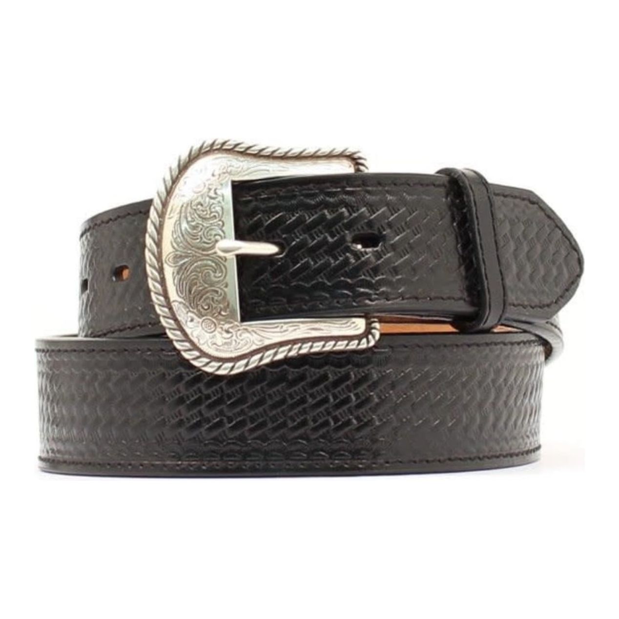 Nocona Men’s Belt, Black Basket Weaved Stamped Leather- N1010601