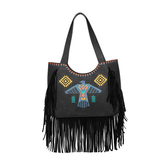 Wrangler Ladies Embroidered Fringe Tote WG36-G8005BK