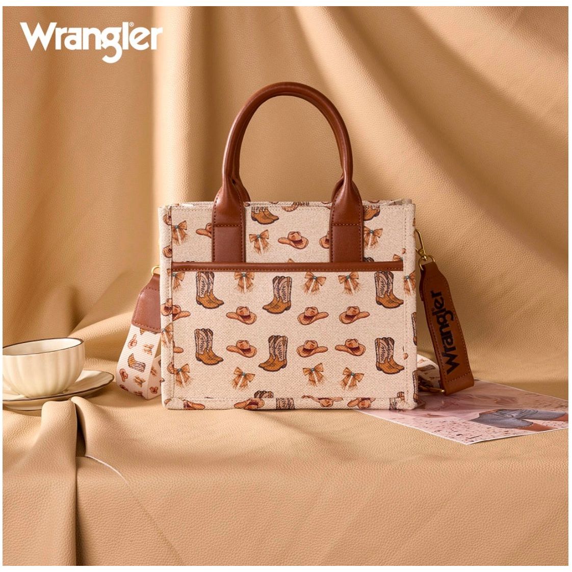 Wrangler Boot Print Small Canvas Tote/Crossbody - WG524-8120STN