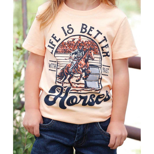 Cruel Girl - Toddler & Girl’s T-Shirt, “ With Fast Horses” - Peach CTK6851039