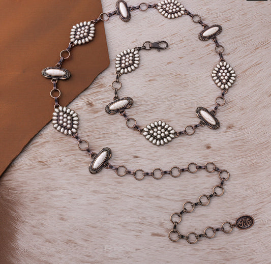 Rustic Coutoure Western Concho Link Chain Belt, White Bead RCB-03-113WT