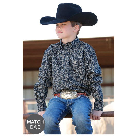 Cinch BOY'S ROPE PRINT BUTTON-DOWN WESTERN SHIRT - NAVY MTW7060363