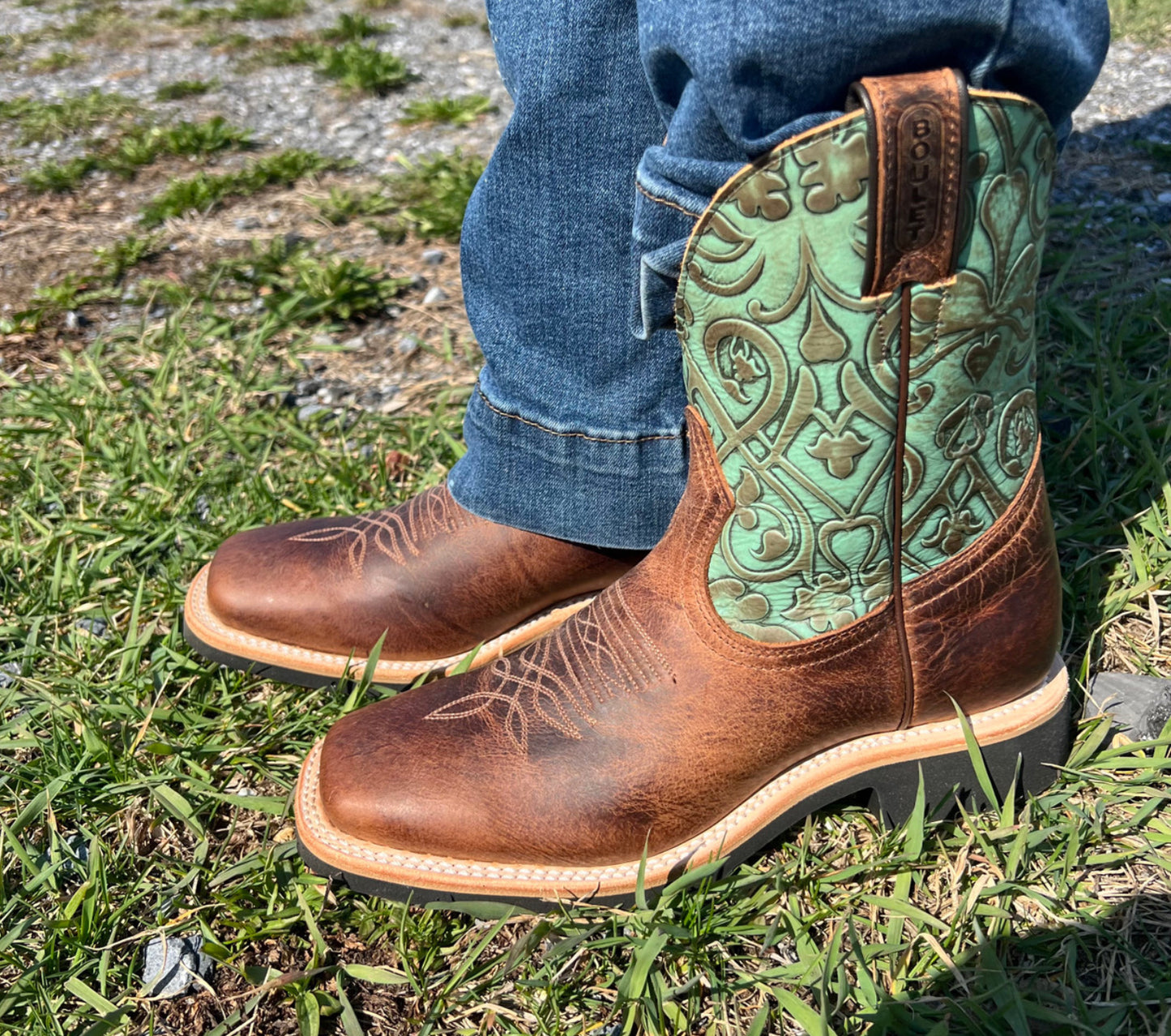 BOULET Ladies WESTERN BOOTS, Short Top-  Joker, Turquoise/Brown 4944