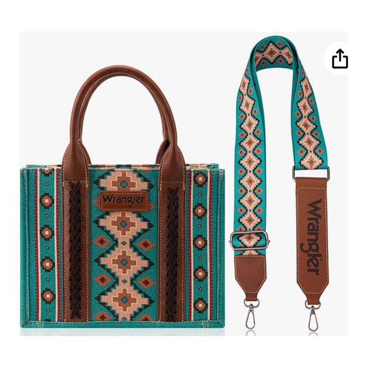 Wrangler Aztec Tote Bag, Top Handle, Shoulder Purse and Handbag, Turquoise WG2203-8120STQ